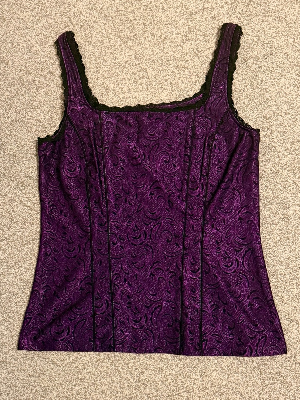 White House Black Market Purple Brocade Lace-Trim Top
